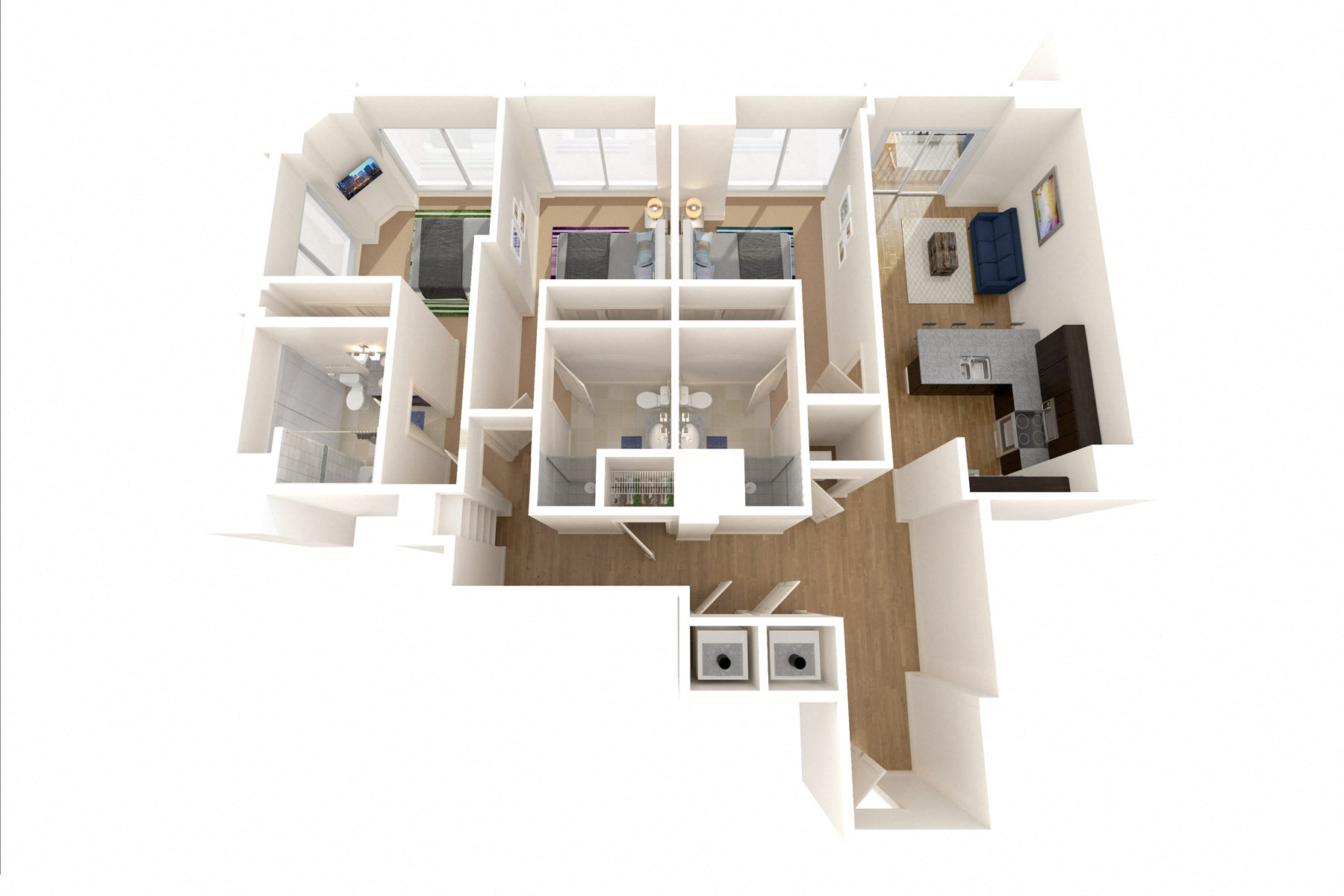 Floor plan for 3 beds, 3 baths, 1412 sqft